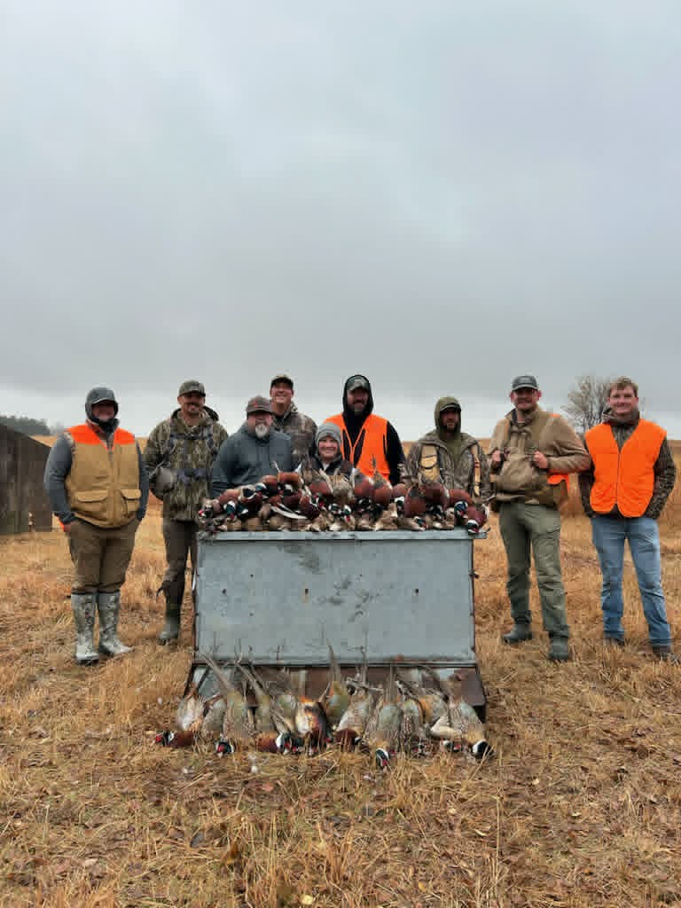 A group on a guided pheasant hunt